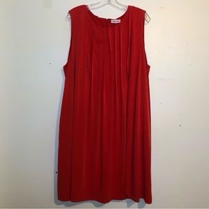 Calvin Klein Midi Dress with Front & Back Pleats, Sleeveless, Red, size 3X